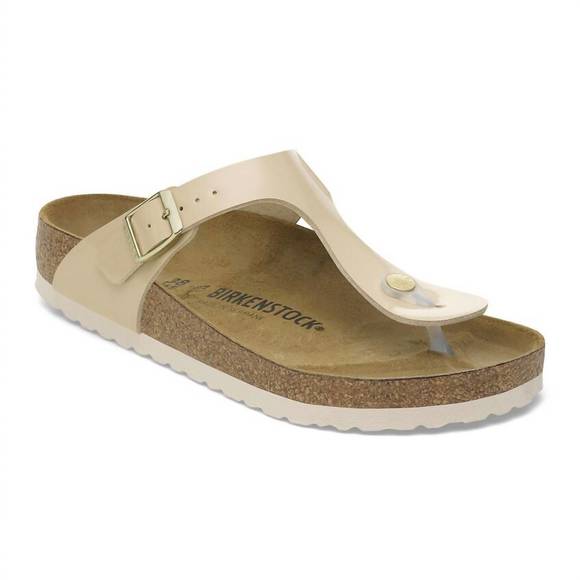 NEW BIRKENSTOCK women's gizeh birko-flor patent in sand - Picture 1 of 5